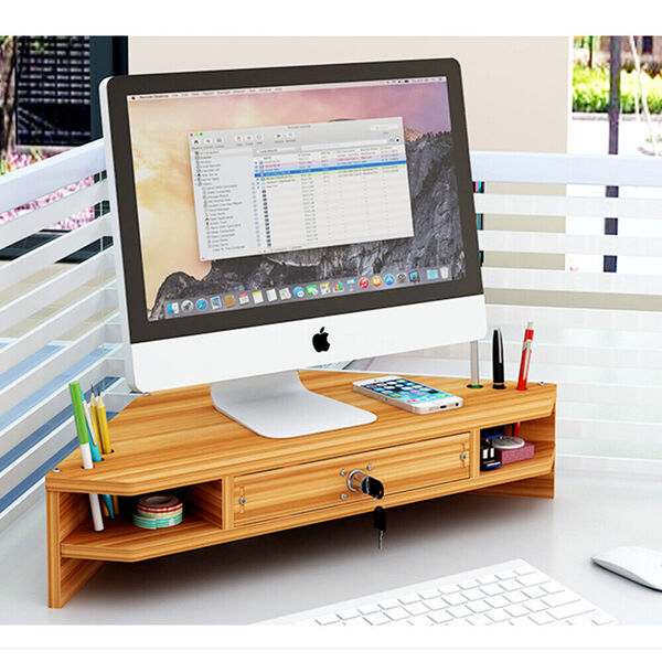 90° Monitor Laptop Printer Display Corner Riser Stand Desk Stationery Organizer