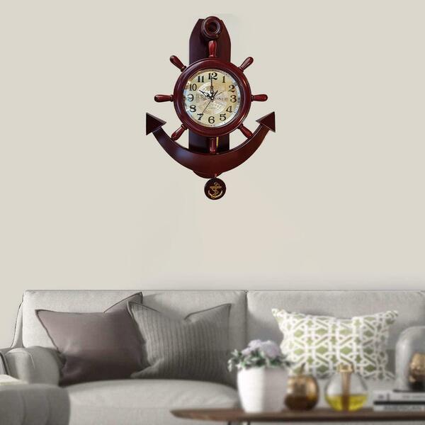 Home Decor Wall Mounted Wooden Frame Nautical Ship Anchor Quartz Clock 63*43cm
