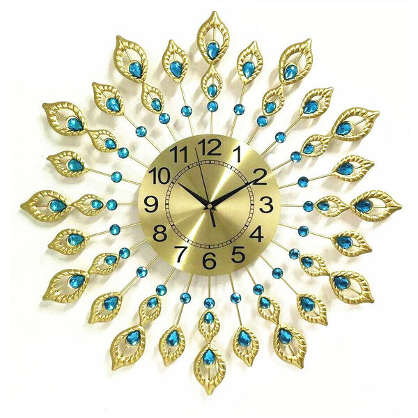 Luxury Peacock Diamond Large Wall Clock Silent Metal Modern Art Home Decor 60cm