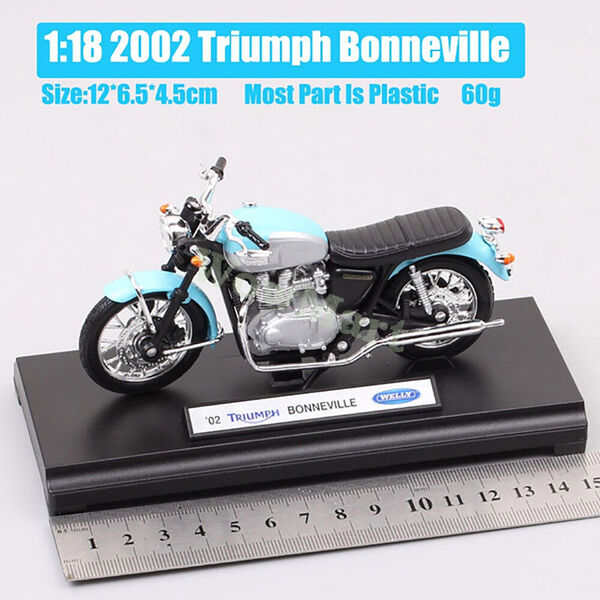 Welly 1:18 2002 TRIUMPH Bonneville Motorcycle Motorbike Collection Model & Stand