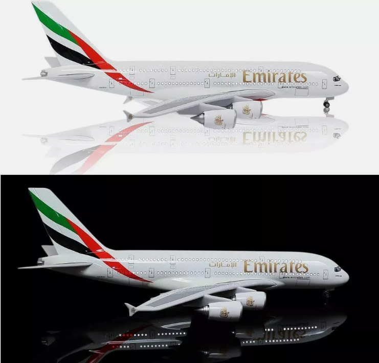 1:160 Fly Emirates A380 Plane Model / LED Light & Wheel Aircraft Model 45cm - Picture 8 of 30