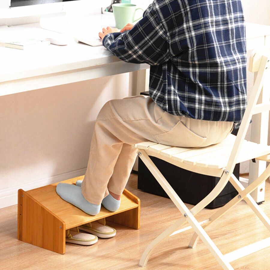 Home Office Bamboo Under Desk Footrest Adjustable Height Wooden Foot Rest Stool - Picture 64 of 84