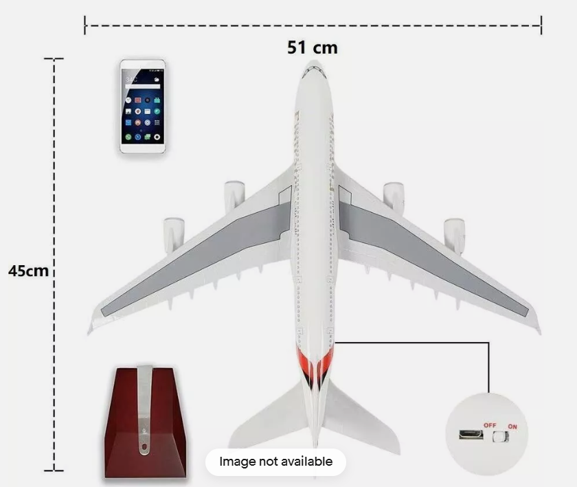1:160 Fly Emirates A380 Plane Model / LED Light & Wheel Aircraft Model 45cm - Picture 10 of 30