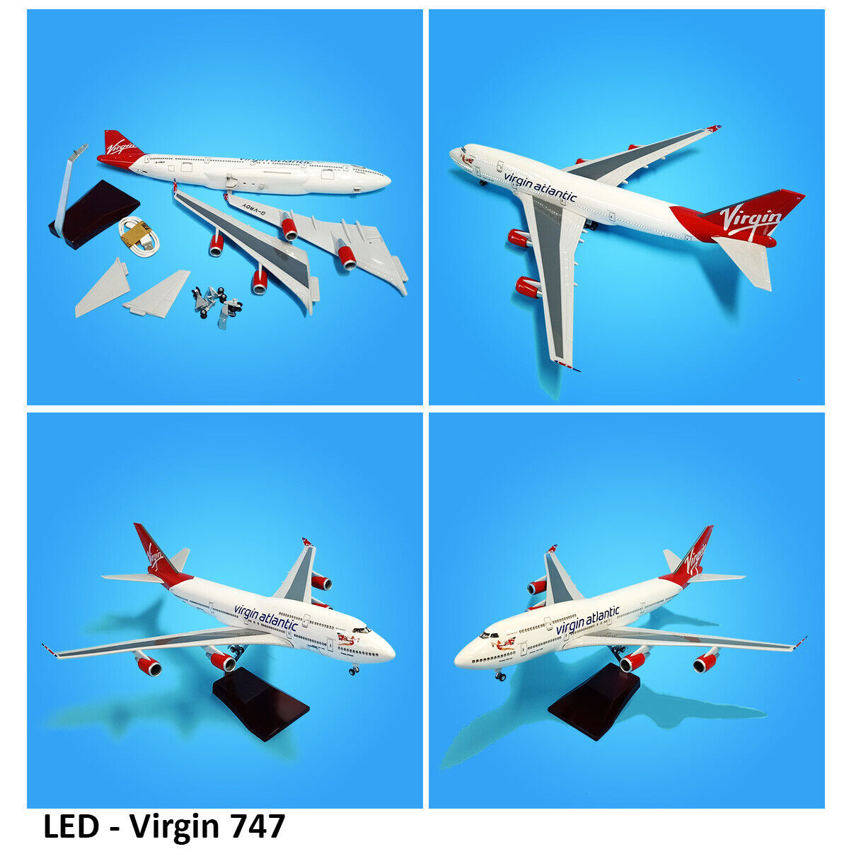 1:160 Virgin Atlantic B747 Plane Model / LED Light & Wheel Boeing Aircraft Model - Picture 31 of 32