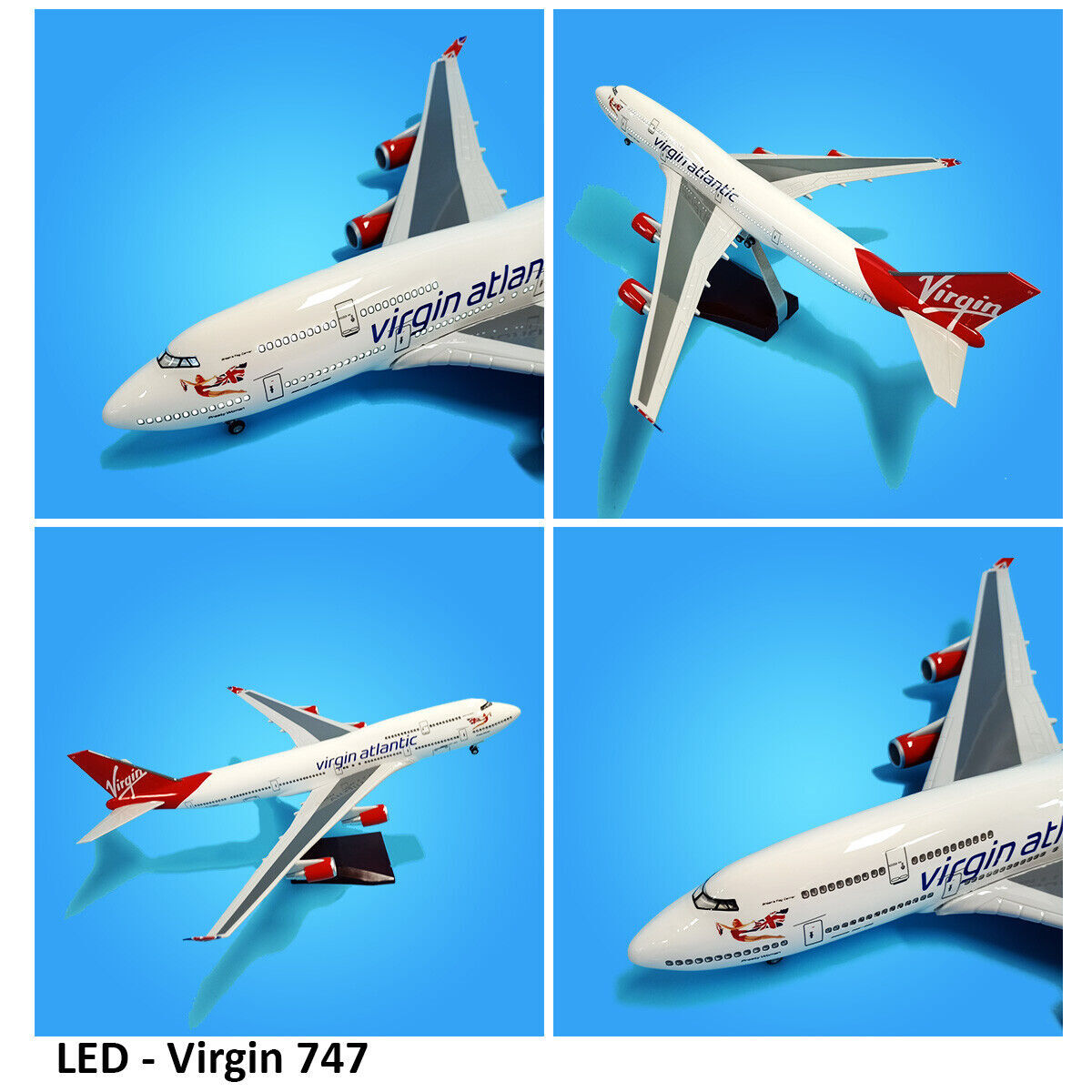 1:160 Virgin Atlantic B747 Plane Model / LED Light & Wheel Boeing Aircraft Model - Picture 32 of 32