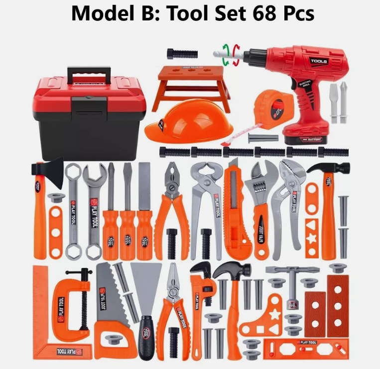 Kid Pretend Toy Power Hand Tool Set Electric Drill DIY Tool Kit Toolbox 55-68pc - Picture 23 of 55