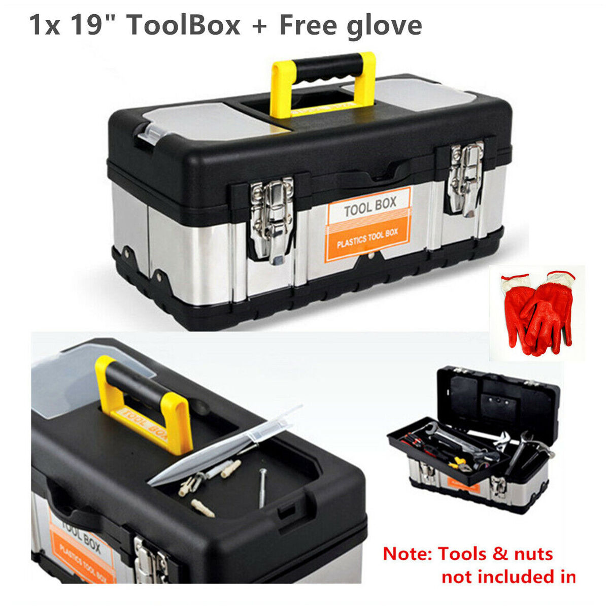 Portable Heavy Duty Plastic & Metal Tool Box Toolbox Tool Organiser 19" 17" 14" - Picture 13 of 30
