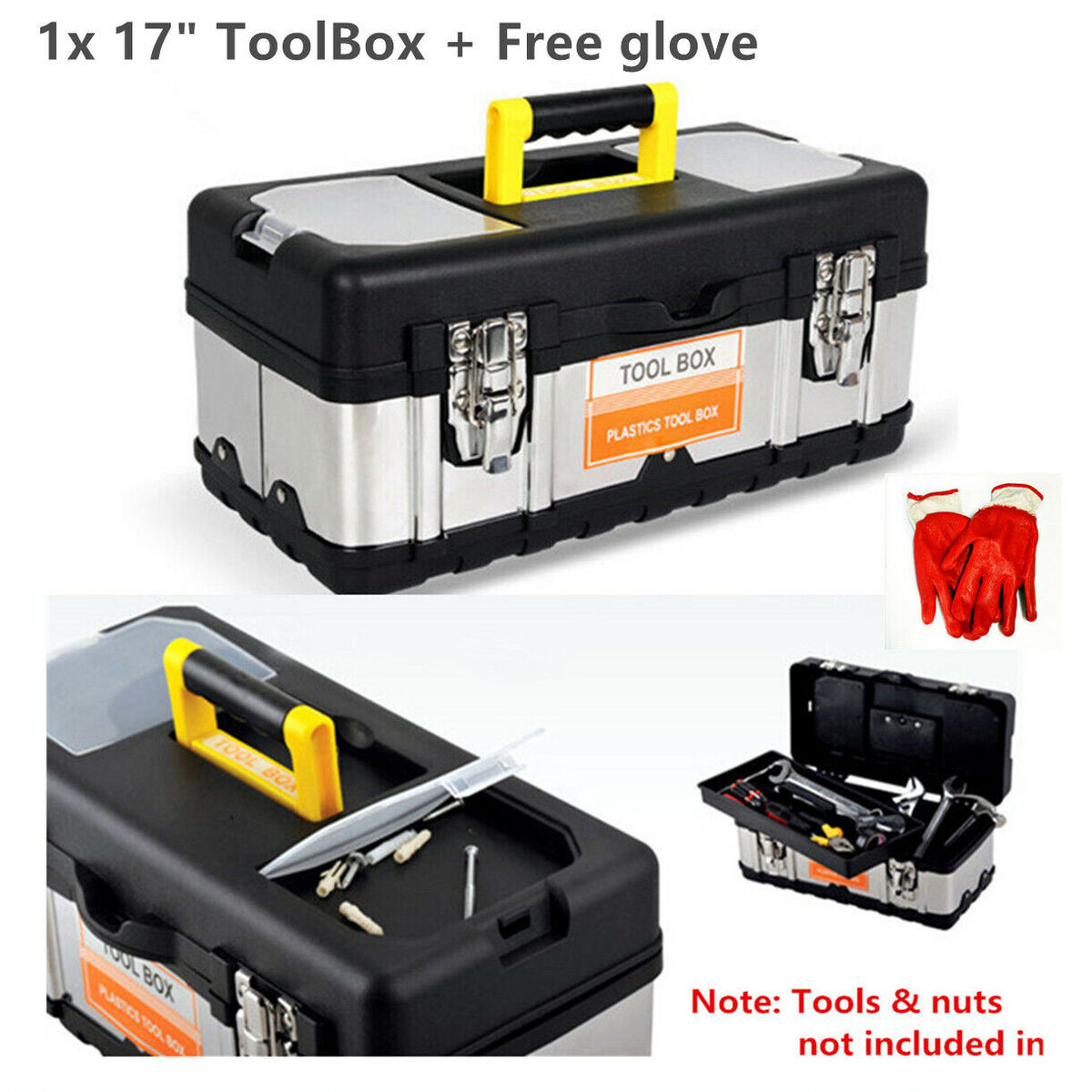 Portable Heavy Duty Plastic & Metal Tool Box Toolbox Tool Organiser 19" 17" 14" - Picture 19 of 30