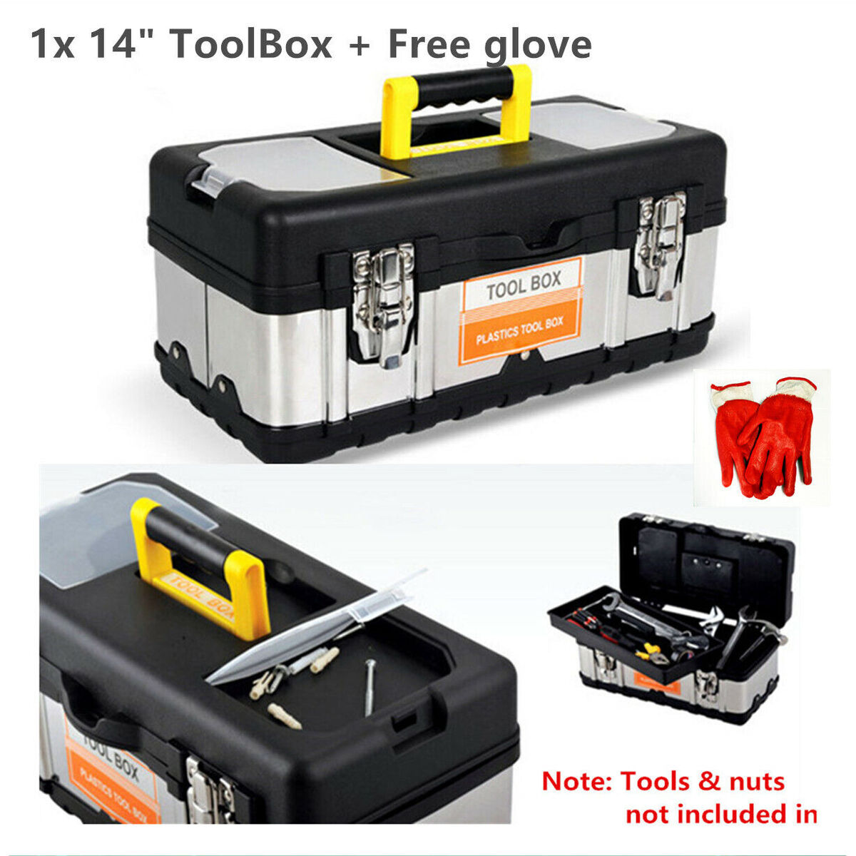 Portable Heavy Duty Plastic & Metal Tool Box Toolbox Tool Organiser 19" 17" 14" - Picture 25 of 30