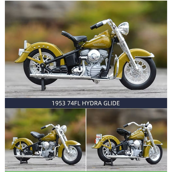 Maisto 1:18 Harley Davidson 1953 74FL Hydra Glide Motorcycle Bike Model &amp; Stand