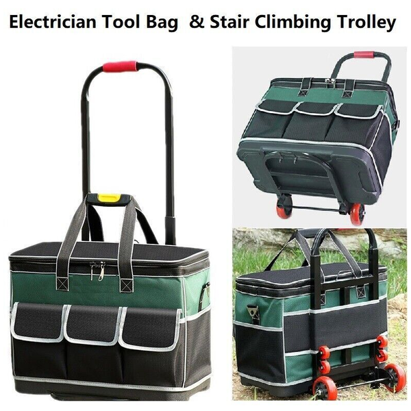 Heavy Duty Rolling Electrician Tool Bag &amp; Stair Climbing Tool Trolley -