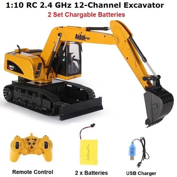 1:10 2-In-1 Remote Control Excavator Dozer RC Toy Sound Light 12-Channel X-Large -