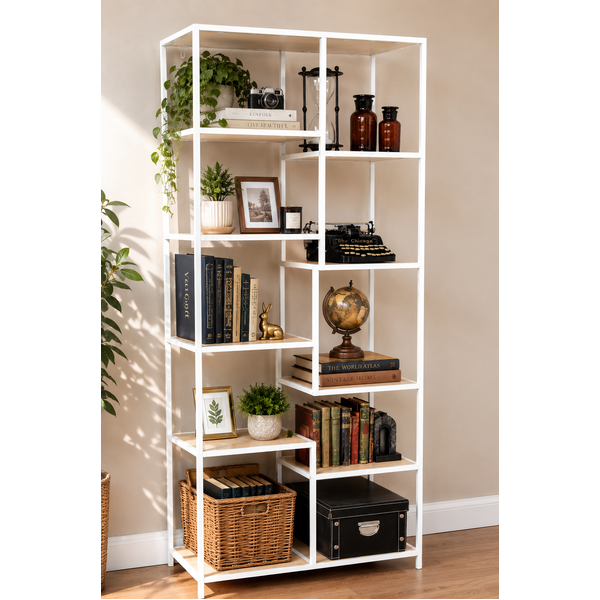 Heavy Duty Metal Contemporary Bookcase Bookshelf Flower Display Shelf Organizer