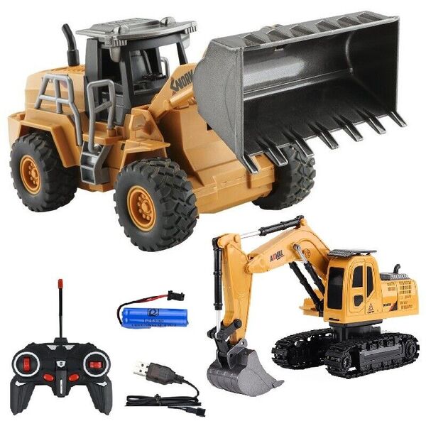 Remote Control Excavator / Bulldozer Sound Light 6-Channel Construction RC Toy -