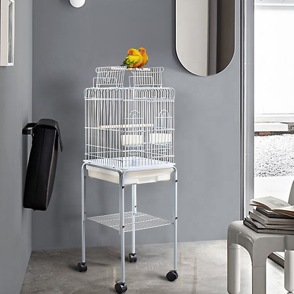 Heavy Duty Parrot Bird Cage Open Top Medium Bird Cage Perch Castor Wheel Stand