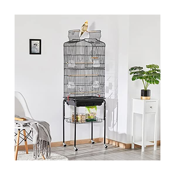 Open Top Bird Cage &amp; Castor Wheel Stand Set Budgie Parrot Canary Small Bird Cage