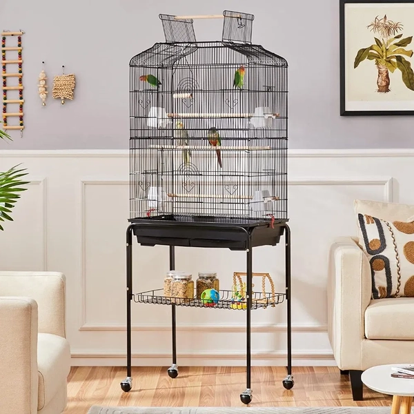 2-IN-1 Castor Wheel 3 Breeding Divider Bird Cage Stand Set / Flight Cage 75x46cm