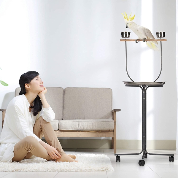 Portable Bird Feeder Stand Parrot Playpen Play Gym Toy Perch &amp; Wheel Ø60 X 130cm