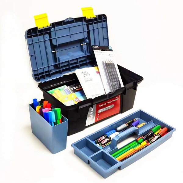 Portable Art &amp; Craft Organizer Lift Tray Art Supply Box Plastic Storage Tool Box -