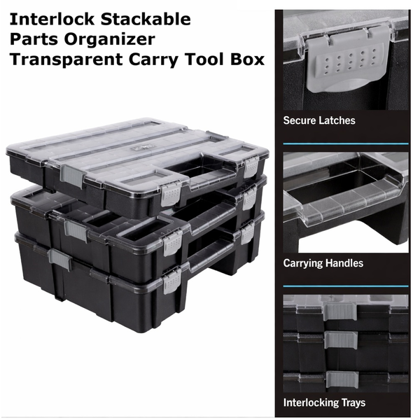 Interlock Stackable Screw Bolt Fastener Lego Parts Organizer Carry Case Tool Box