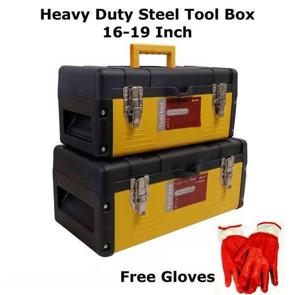 Portable Heavy Duty Plastic Steel Tool Box Organiser Removable Tray 16-19 Inch