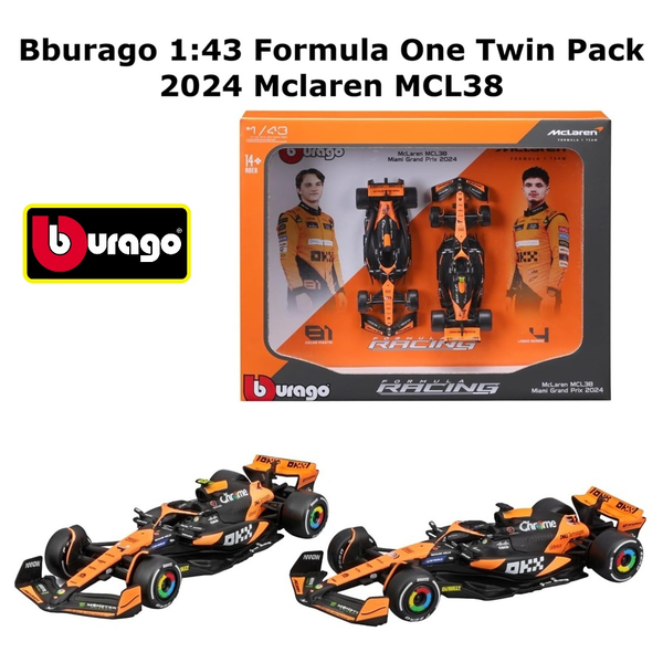 1:43 Bburago Formula 1 2024 McLaren MCL38 F-1 Collection Model Display Twin Pack