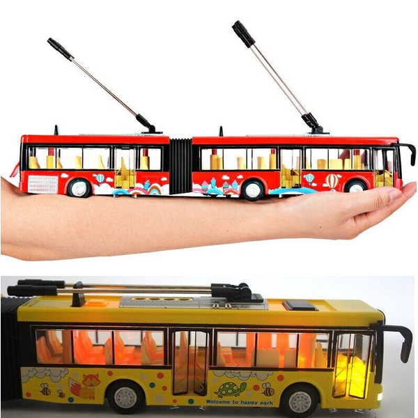 Bus Model Collection Sound &amp; Light Pull Back Diecast Tram Bus 34.8x4.2x6 cm