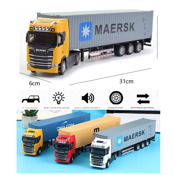1:50 Alloy Diecast Scania Semi Trailer &amp; Container Truck Model Toy Light Sound