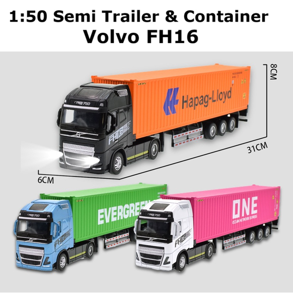 1:50 Alloy Diecast Volvo Semi Trailer &amp; Container Truck Model Toy Light Sound