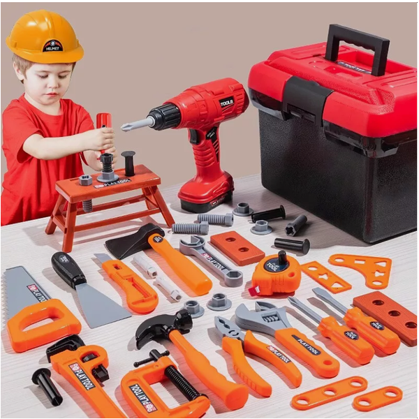 Kid Pretend Toy Power Hand Tool Set Electric Drill DIY Tool Kit Toolbox 55-68pc -