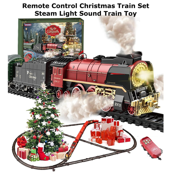 Remote Control Christmas Train Set XMAS RC Train Toy Set Steam Light Sound Track