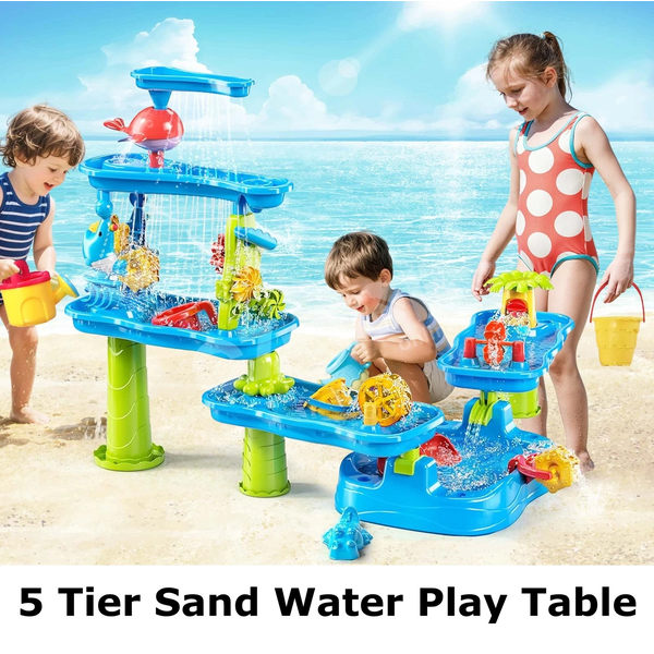 5 Tier Kid Outdoor Sand Water Play Table Beach Pool Waterfall Water Play Toy 3Y+