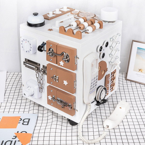 Kid Educational Wooden Toy 35-In-1 Montessori Practical Play Busy Cube Box -