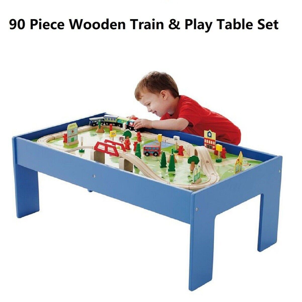 Kid Pretend Toy Large 90pc Wooden Train Track Table Set Brio &amp; Thomas Compatible -