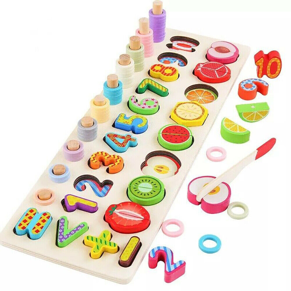 Montessori Wooden Math Number Counting Fruit Matching Cutting Educational Toy -