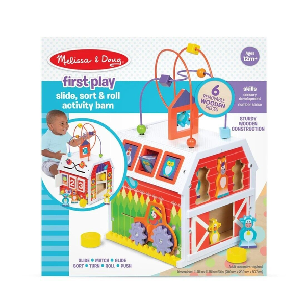 8-In-1 Melissa &amp; Doug Activity Bead Maze Cube Barn First Play Slide Sort Roll -