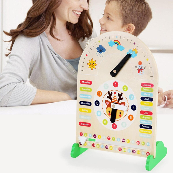 Kid Wooden Montessori Educational Toy Clock Calendar Weather Station 3Y+ -