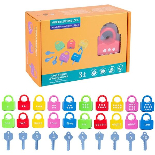 Kid Montessori Toy 10 Lock Key Set Numer Learning Matching Counting Educational -