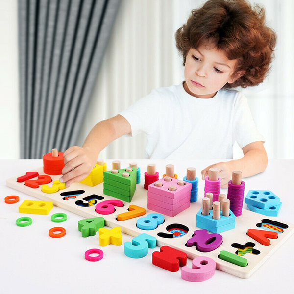 Montessori Math Number Shape Counting Matching Board Puzzle Wooden EducationToy -