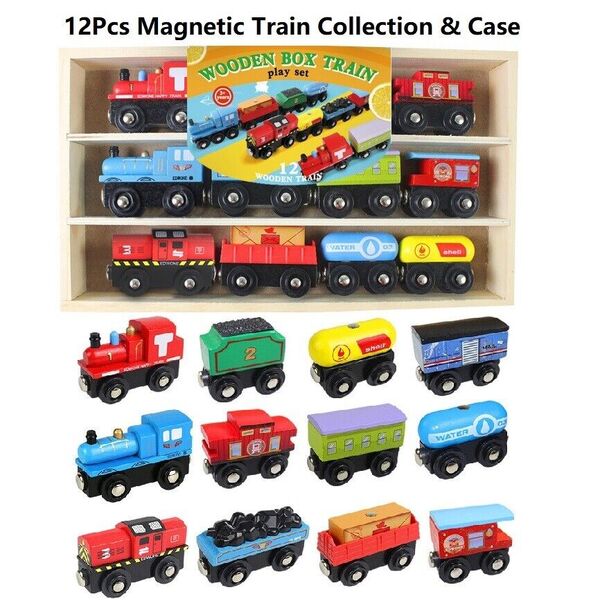 Exquisite Brio &amp; Thomas Compatible Wooden 12Pcs Magnetic Train Collection &amp; Case -