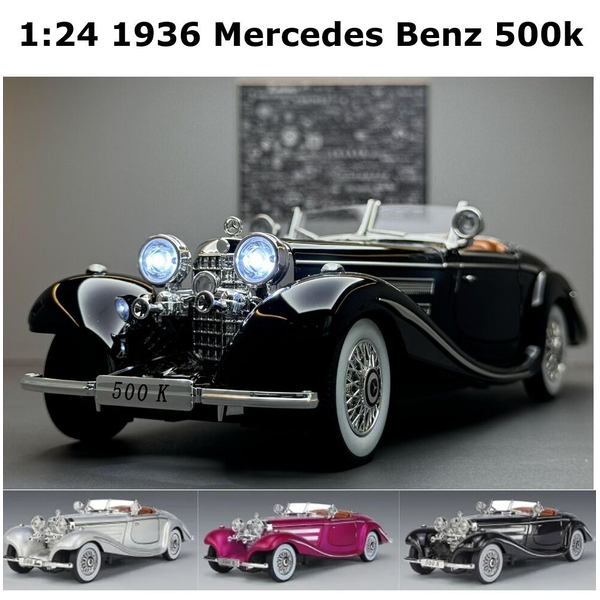 1:24 1936 Mercedes-Benz 500K Car Model Sound Light Alloy Classic Car Collection