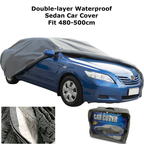 Waterproof Car Cover 500cm All-Weather UV Protection 2-Layer Soft Fleece Lining