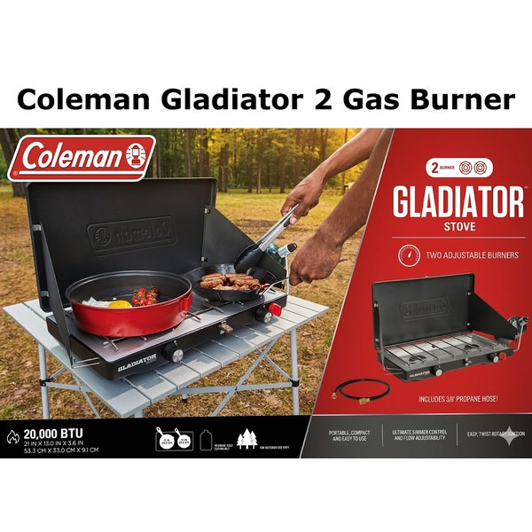 Coleman Gladiator 2 Gas Burner Stove Classic Propane Gas Camping Stove 20000 BTU