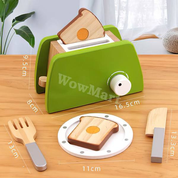 Cucinino  Kid Wooden Pretend Role Play Kitchen Toy Breakfast Toaster Set 6 Pcs -