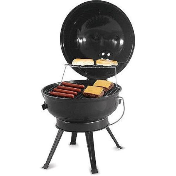 Portable 14.5" Charcoal BBQ Grill &amp; Lid Camping Barbecue Outdoor Cooking Smoker