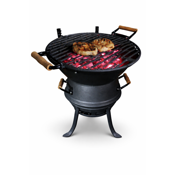 Height Adjust Cast Iron Camping Fire Pit Cooking Stove Charcoal BBQ Barrel Grill