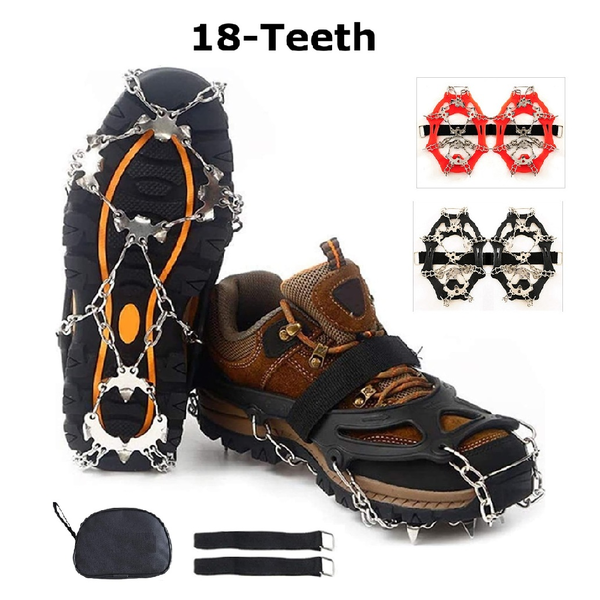 Anti-Slip Steel Spike Crampon Cuffs Hiking Fishing Shoe Cleat Chain 18-Teeth