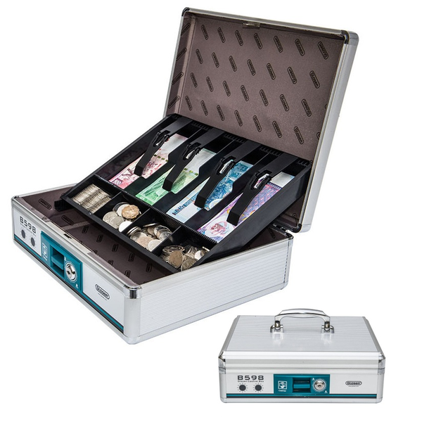 Aluminum Portable Lockable Cash Drawer Cash Register Money Box 4 Bill Coin Tray