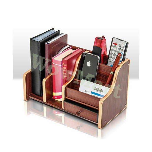 Home Office Wooden Mobile Phone Stationery Pen Remote Holder Organizer Drawer