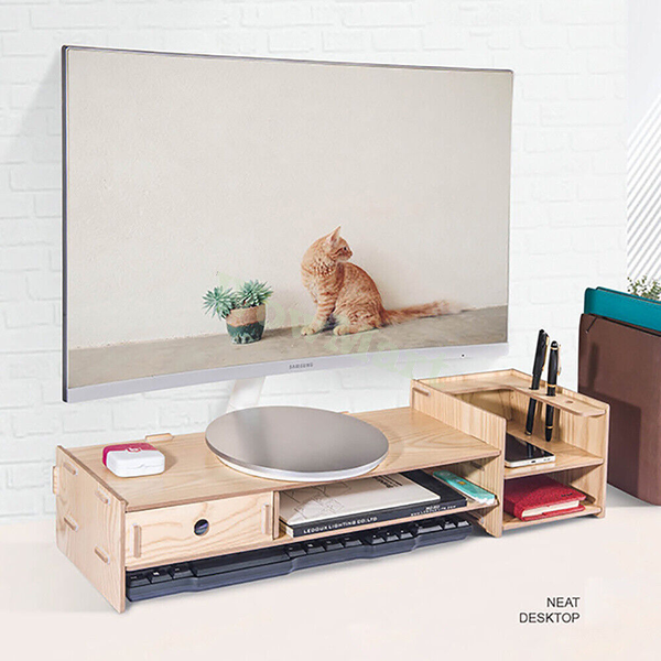 Wooden Computer Laptop Printer Riser Desk Monitor Stationery Organizer Stand